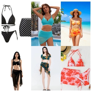 Nouvelle Collection Maillot de Bain 3 Pièces Femme – Ensemble Bikini Imprimé Col V Profond Extensible avec Jupe et Volants Découpés – Motifs Assortis Aléatoires - Product Image 2