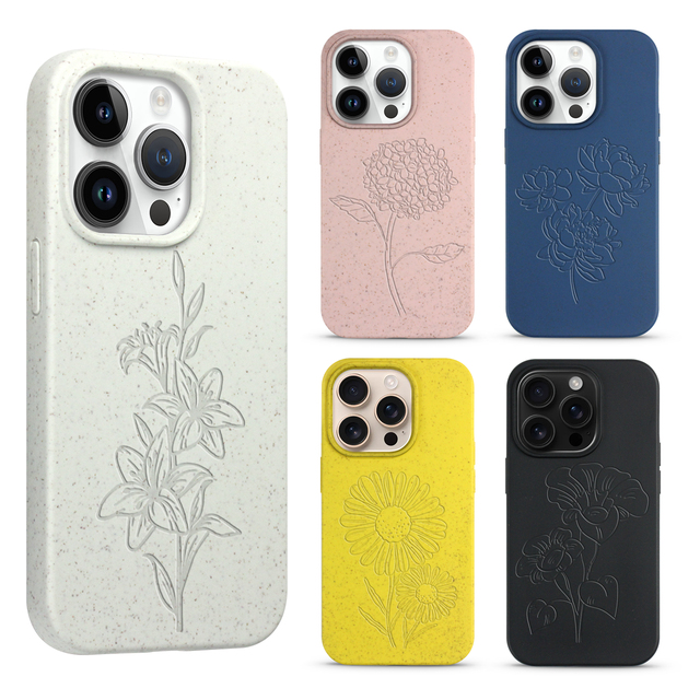 Eco-Certified Wheat Straw TPU Compostable Shockproof Cell Phone Case for 15/16/17 Engraved Design Customizable Magnetic