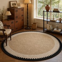 Tapis de salon rond moderne rétro, tapis circulaire sur mesure de style mid-century, tapis antidérapant à bordure festonnée noire en polyester, tapis OEM