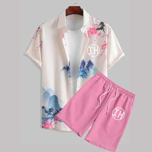 <span class=keywords><strong>Conjunto</strong></span> de Dos Piezas para <span class=keywords><strong>Hombre</strong></span>, Estilo <span class=keywords><strong>Hawaiano</strong></span>, Camisa de Manga Corta con Botones y Cuello Solapa, Pantalones Cortos con Cordón y Bolsillos, Venta en Línea - Product Image 4