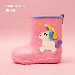 Moda Barato Dinossauro Bonito 3 d Impresso Rainy Shoes Boy Girl EVA Waterproof Foam Boots Kids Toddler Flat Heel Shoe