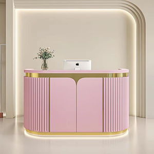 Curved Fluted Gold Trim Reception <b>Desk</b> Multi Color Custom for Beauty Salon Nail Spa Front Counter - Product Image 5