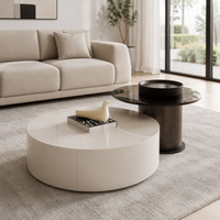 Table basse en verre design minimaliste pour salon, petite table de rangement circulaire simple pour la maison