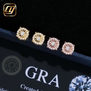 Boucles d'oreilles classiques en moissanite ronde, plaqué or rose 18 carats, sertissage clos, unisexe, pour usage quotidien - Product Image 4