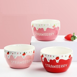Vente en gros de bols à gâteau fraise tendance, bols à yaourt domestiques, bols à nouilles créatifs, bols à salade mignons en céramique gaufrée - Product Image 2
