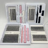 Kit de cils individuels faits main à faible MOQ, avec cartes de base personnalisées, segments pré-coupés, adhésif et scellant pour cils en grappe