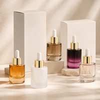 Flacon compte-gouttes personnalisé en verre dépoli rose et violet de 30 ml (1 oz) à épaule plate pour sérums cosmétiques et huiles essentielles