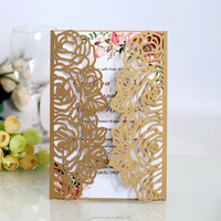 Carte d'invitation à motif de Rose découpée au Laser pour Invitation de mariage et cartes d'invitation d'anniversaire personnalisées découpées au laser