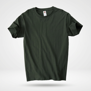 Camiseta de Algodón Verde Oscuro para Hombre, Manga Corta, Cuello Redondo, Corte Regular, Color Sólido Informal, Diseño Liso de Punto Jersey - Product Image 4