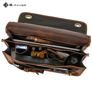 Sac à main pour ordinateur portable en cuir véritable de style vintage pour hommes avec bandoulière, sac à main de 15,6 pouces, mallette - Product Image 5