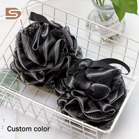 Spons Mandi Loofah Warna Hitam, Buket Spons Mandi Bola Mandi Loofah Spons Mandi Scrub Bunga Mandi Gelembung Warna Hitam