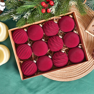 Juego de Bolas de Navidad de Terciopelo, 16 Piezas, 6 cm y 8 cm, Color Rojo <span class=keywords><strong>Vino</strong></span>, Adornos Colgantes para Árbol, Decoración para Fiestas Navideñas, Decoración Interior del Hogar - Product Image 2