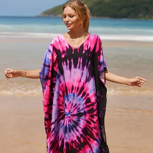 Ready to ship 2023 new female summer swimwear dresses custom long print cover up viscose women's beach long dress