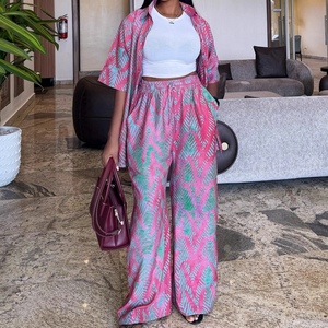 Women's Plus Size Loose Collar Short Sleeve Printed Shirt & High-Waisted Wide-Leg Casual <b>Pants</b> African 2-Piece Set Fashion - Product Image 6