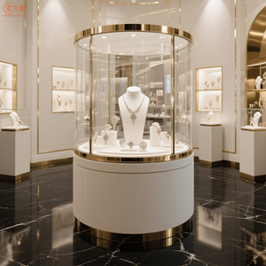 The Wooden Lacquered Modern Jewelry Display Cases Customized Mirror-finish Stainless Steel Frame Showcase for Jewelry Shop
