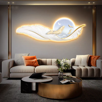 Peinture décorative murale 3D moderne de luxe haut de gamme avec lampe LED en porcelaine et cristal, motif baleine et plumes tombantes, pour fond de canapé, vente en gros