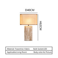 Lampe de table moderne et simple en travertin avec abat-jour en tissu, alimentation secteur, lumière LED pour chambre à coucher, salon et hôtel