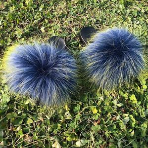 Mode féminine couleur naturelle sandales en fourrure de raton laveur léger plat vraie fourrure pour pantoufles pour l'été en gros toboggan à la mode - Product Image 1
