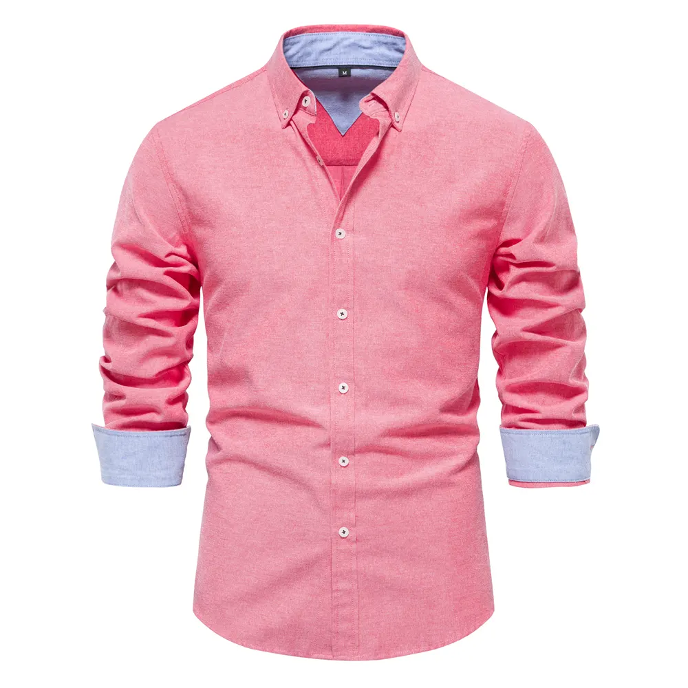 HS-203 Quality European Size Slim Shirt Men's Casual Versatile Fashion Solid Color Long-sleeved Tops Men's Clothing