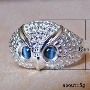 Bague cocktail en forme de hibou avec pierres en zircone cubique bleue, sertie pavé, bijoux de mode unisexe, cadeau pour elle ou lui - Product Image 6