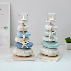 Stone Candle Holder Stack With Starfish Decor For Home Tabletop Decoration - Product Image 1