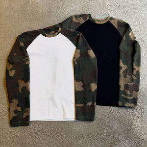 남성용 맞춤 자수 컬러블록 패치워크 와플 카모 위장 긴팔 티셔츠 제작 - Product Image 2