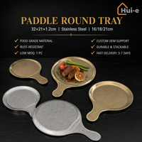 Plateau de service rond en acier inoxydable durable avec poignée, compatible lave-vaisselle, pour la présentation des aliments dans les restaurants, cafés, hôtels et buffets
