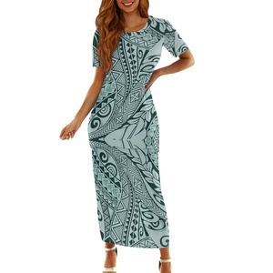 Robes hawaïennes vertes Robes pour femmes Lady Elegant Island Robes pour femmes Vente en gros Imprimé personnalisé Polynésien Été Robe longue décontractée OEM - Product Image 3