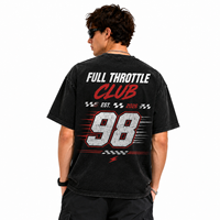 T-shirt de sport décontracté unisexe surdimensionné Full Throttle Club Racing avec motif drapeau à carreaux vintage délavé – Vente en gros