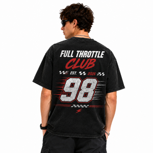 Oversized Full Throttle Club Racing Top Unisex Vintage Washed Check Flag Graphic Casual Sports <b>Tshirt</b> Wholesale - Product Image 3