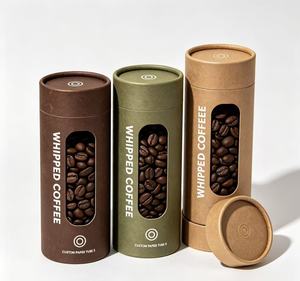 Tube à café en papier kraft écologique avec fenêtre transparente, boîte cylindrique recyclable pour le stockage des grains de café - Product Image 1