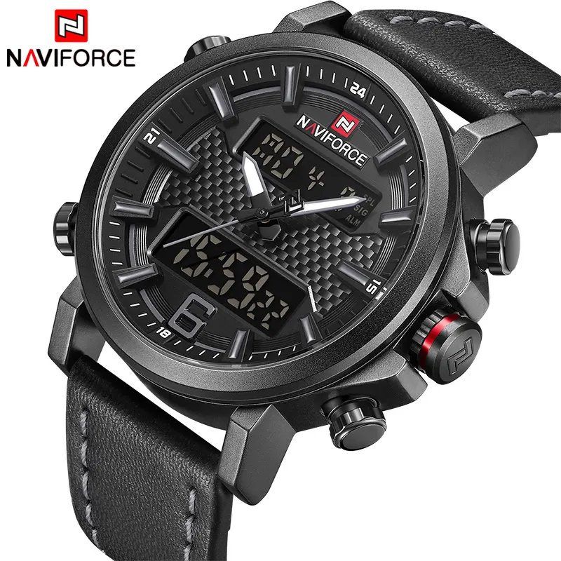 NAVIFORCE NF9135 popular made in prc man quartz watch low price Leather Strap dual time Chrono Calendar running watch supplier