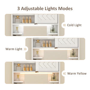 Tocador <span class=keywords><strong>flotante</strong></span> con espejo y luces, pequeño juego <span class=keywords><strong>de</strong></span> <span class=keywords><strong>maquillaje</strong></span> montado en la pared con <span class=keywords><strong>mesa</strong></span> plegable <span class=keywords><strong>de</strong></span> almacenamiento para el hogar, la Oficina y el estudio - Product Image 3