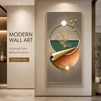Impression murale abstraite Feuille de Ginkgo Vert Orange Panneau Géométrique pour Couloir Hall d'Hôtel Projets d'Intérieur Modernes