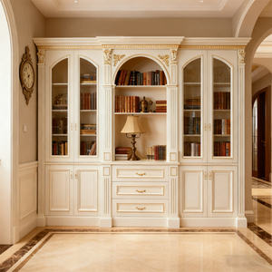 Puerta de Armario de Madera Maciza de Okoume, Marco + Tablero de Núcleo, Tablero de Densidad, Cuerpo de Armario de Tablero de Densidad, Madera Tallada Pintada, Estantería para Libros - Product Image 1