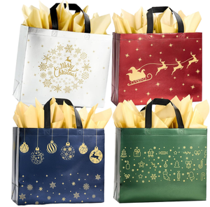 Bolsas de Compras Reutilizables de Tela No Tejida Laminada con Serigrafía Personalizada, Asas Largas, Ecológicas, Bolsas Navideñas de PP - Product Image 1