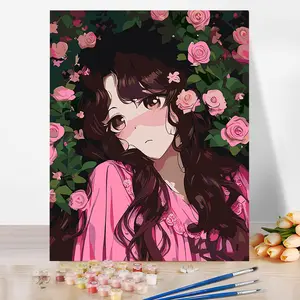 Lukisan minyak Digital gadis mawar DIY buatan tangan mengisi potret estetika mewarnai lukisan minyak DIY dengan angka dekorasi