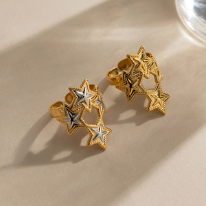 Bague ouverte étoile bicolore or et argent, design étoile à cinq branches, bijou unisexe, cadeau, bague tendance - Product Image 4