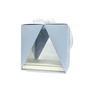 Sky Blue Foldable Cake Box Packaging Custom White Luxury Durable Portable Cake Boxes for Birthday Wedding Party