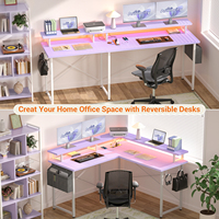 Bureau d'angle moderne en bois en forme de L avec éclairage LED, table de travail et d'étude pour jeux vidéo, idéal pour petits espaces, avec étagères de rangement pour chambre et maison