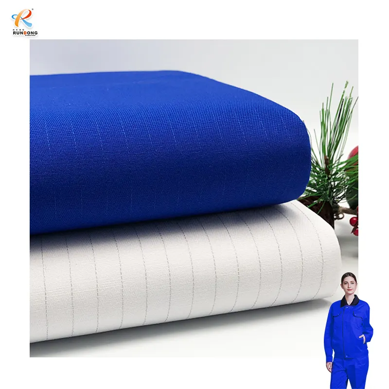 Rundong Đồng Phục Vải Trắng Nhuộm Chéo 100% Polyester Công Nghiệp Bán Buôn Vải Chống Tĩnh Điện