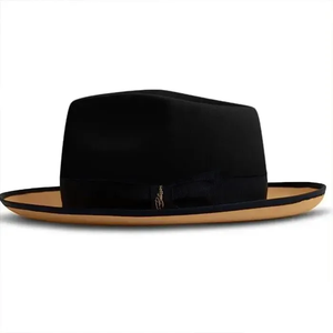 Black Fedora <b>Hat</b> With Tan Brim Unisex Adult 56-58CM Four Seasons Casual Wool Material Formal Style - Product Image 1