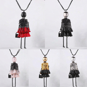 Collar con colgante de muñeca, cadena de aleación de cristal, joyería de disfraz para mujer, para fiesta, uso diario, ROJO - Product Image 3