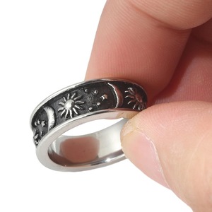 yunnique Sun Moon Stars <b>Titanium</b> Steel <b>Ring</b> Men's Fashion Jewelry Gift Stainless Steel Band Geometric Design Retro Style - Product Image 3