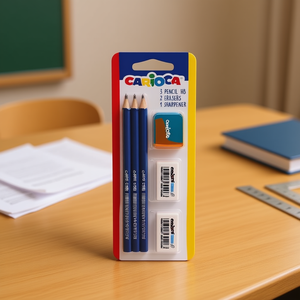Set di matite Carioca 3 matite Hb 2 gomme 1 temperamatite Cancelleria scolastica - Product Image 2