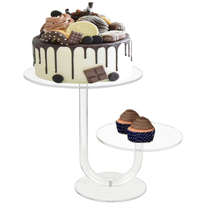 ชั้นวางเค้กอะคริลิคใส 2 ชั้น รูปทรงตัว J สำหรับวางขนมหวานและขนมอบ - Product Image 1