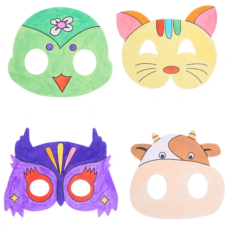 Papier vierge bricolage masque maternelle à la main animaux dessin animé peinture masques pour enfants jeu de rôle