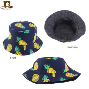 Buena calidad Juding 2020 la nueva mujer Primavera Verano al aire libre Sunbonnet Banana piña estampado <span class=keywords><strong>maceta</strong></span> plegable algodón pescador sombrero - Product Image 5