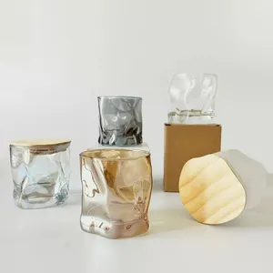 Empty 280ml Dazzle Glass Candle Jar Unique Design Candle jar glass with Wooden Cover