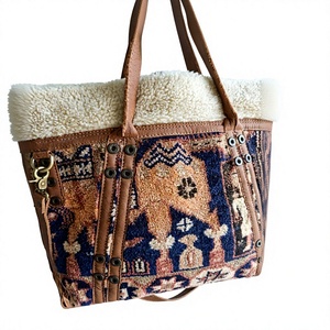 <b>Boho</b> Printed Genuine Leather Handmade Ethnic Tribal Print Bohemian Rug Pattern Button Closure Shoulder Tote <b>Bag</b> - Product Image 3